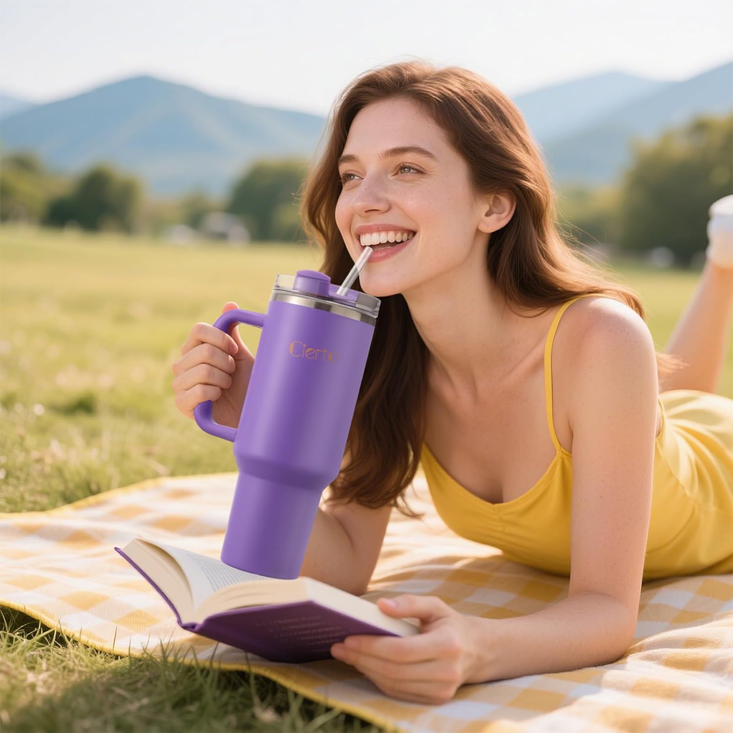 Cierto 40 oz Tumbler with Handle - 3-in-1 Lid & Straw, Double Wall Vacuum Insulated Keeps Drinks Hot/Cold All Day, Car Cup Holder Friendly Stainless Steel Travel Mug, Gift for Women Men Teens (Pink) - Image 7