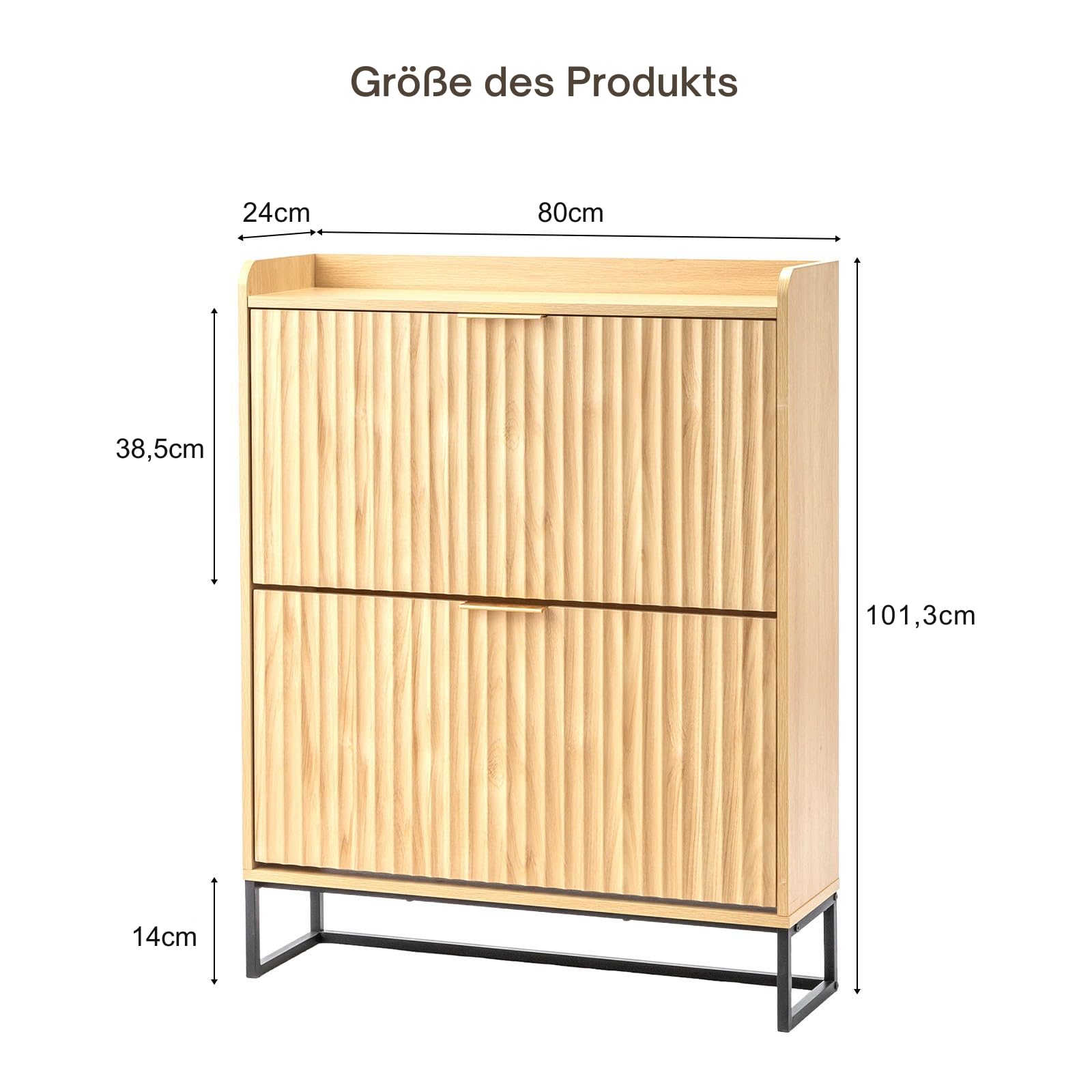 LEADZM Schuhschrank schmal,Schuhkipper mit 2 Flip-Schubladen Schuhregal mit Metallfüßen Trennwand verstellbar für den Eingang, Flur, Wohnzimmer 80x24x101cm(Eiche)