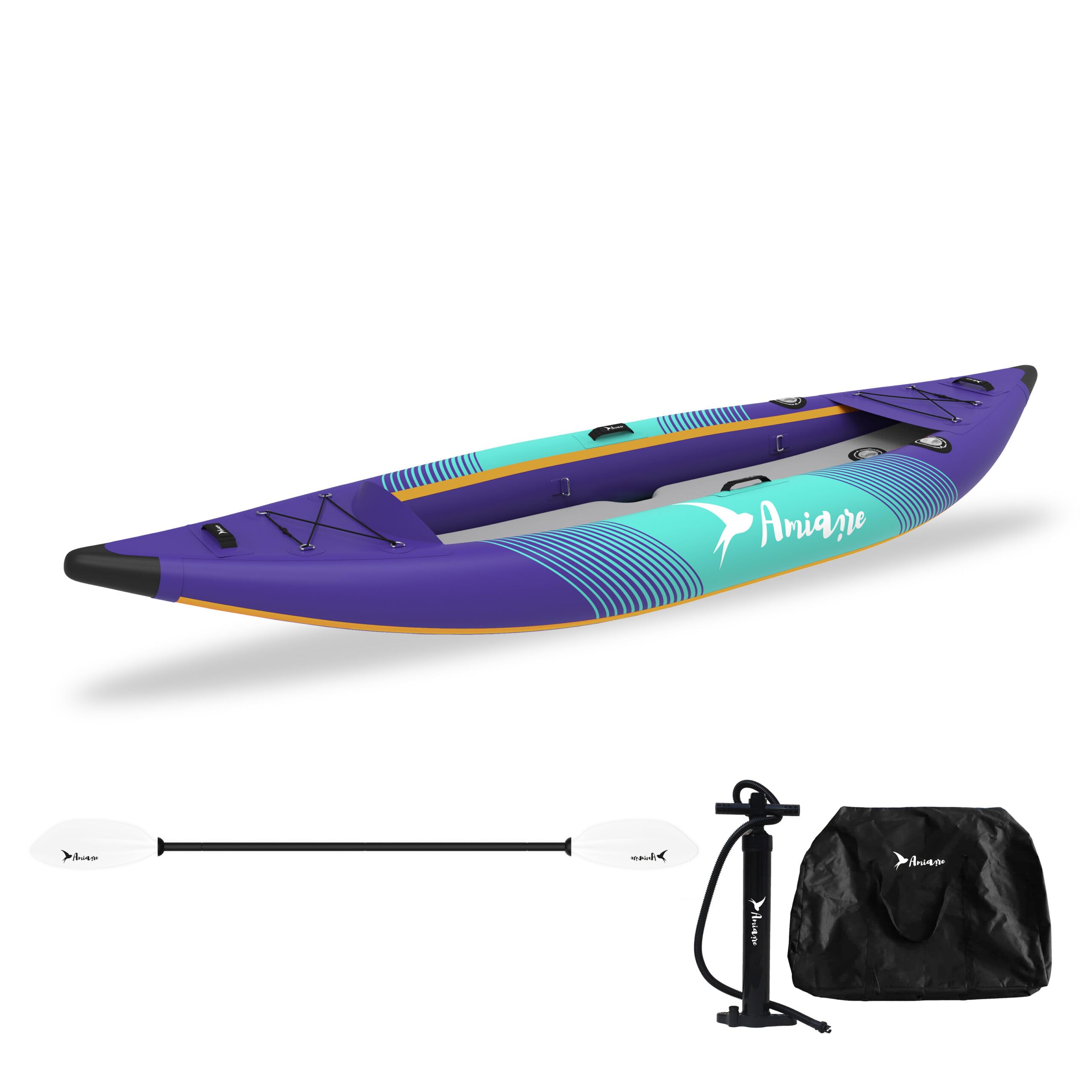 Kayak Hinchable Individual 320 cm Drop Stitch 8 cm – Pack Completo con Remo, Bomba, Asiento y Quilla | Rígido y Estable, PVC Resistente, Bolsa Transporte, 1 Persona, Lago Río y Mar