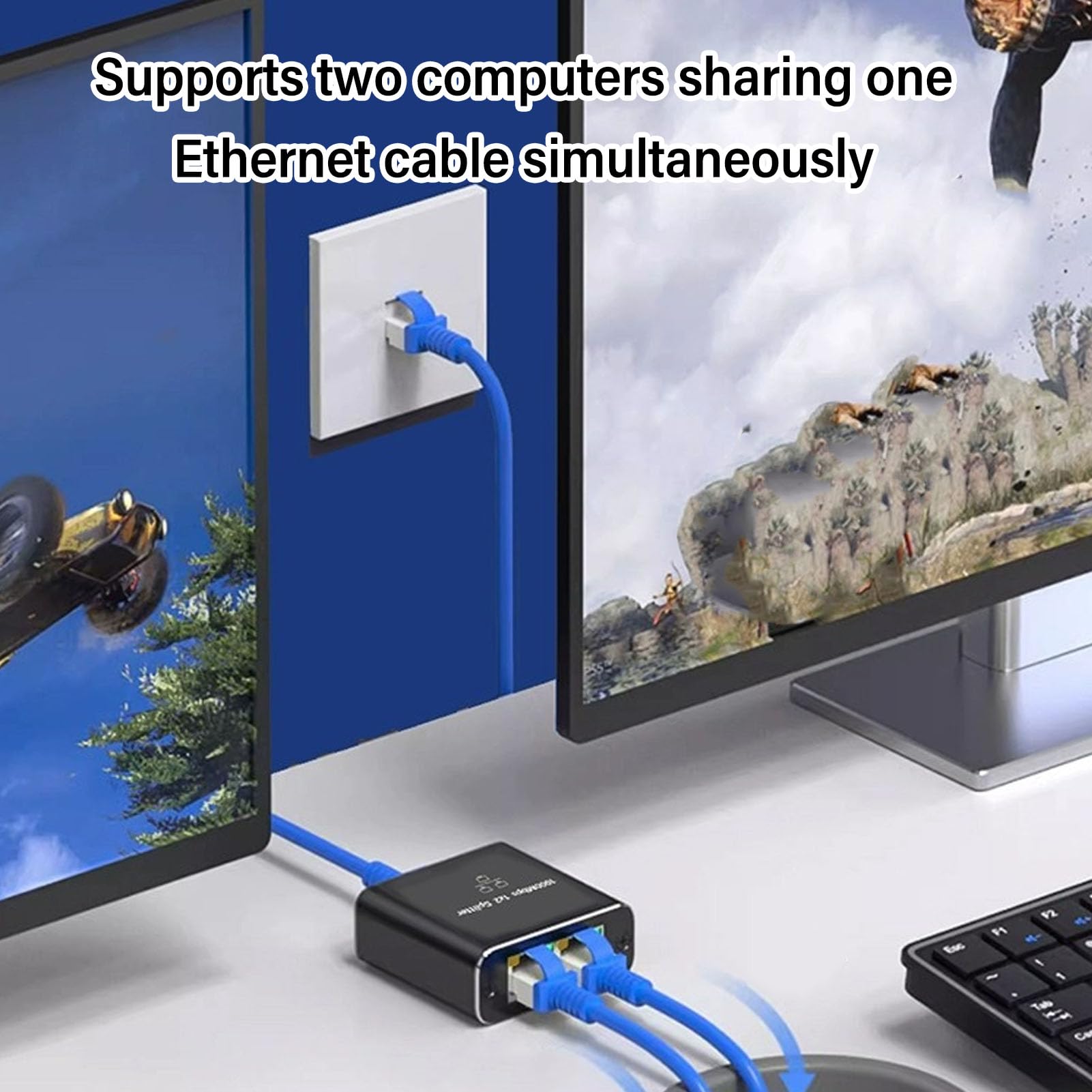 1 to 2 Ethernet Splitter 1000Mbps RJ45 LAN Splitter High Speed Gigabit Ethernet Splitter for Cat8 Cat7 Cat6 Cat5 Cat5e