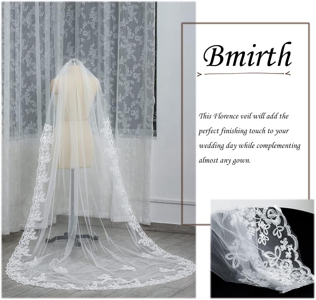 Cathedral Wedding Veil Long Bridal Lace Veil Tulle Hair Accessories With Comb for women Floral 118" Veil Headpeice - Image 2