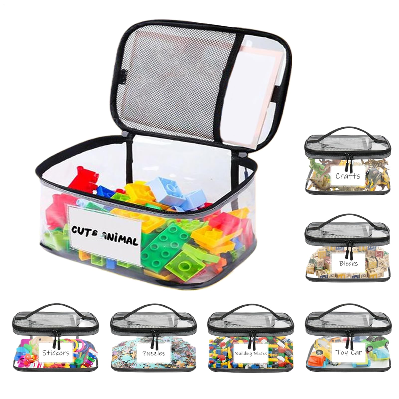 Sac de rangement transparent plastique pochettes réutilisables zippées jeux