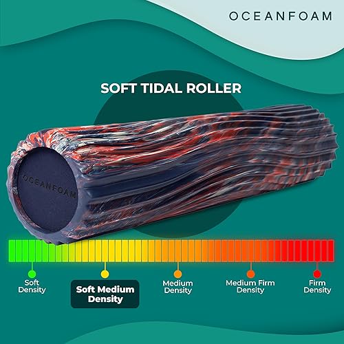 Miniatura 4 de Oceanfoam Soft Tidal Roller (azul marino oscuro, rojo y mármol natural) - Rodillo de espuma de baja densidad para terapia física, dolor de espalda,