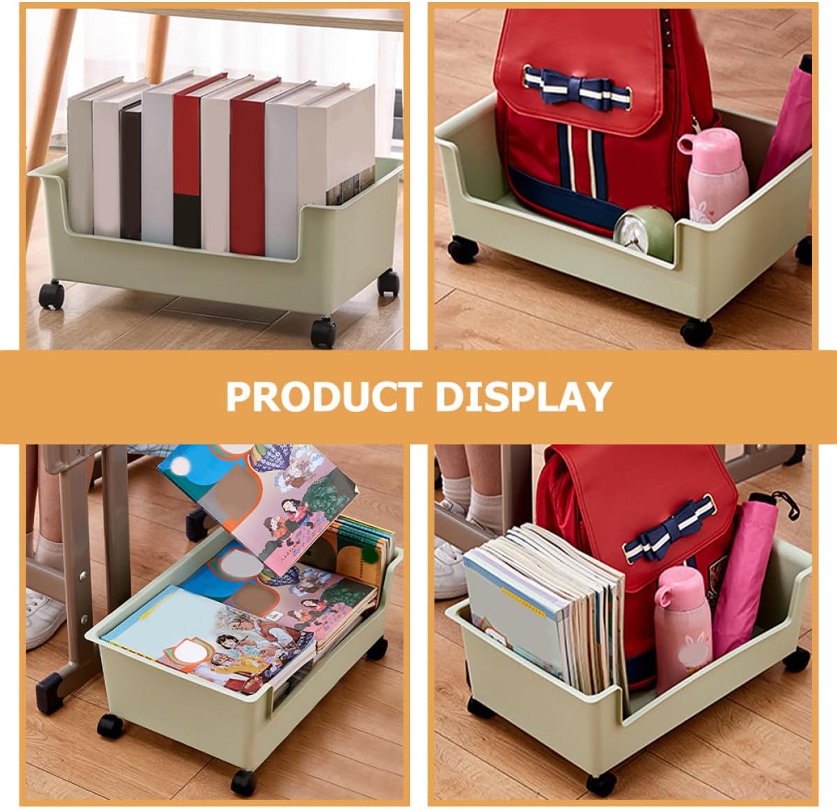 Books Storage Organizer Bin with Wheels Small Avocado Green Plastic Storage Container for Dormitory and Classroom for Student Desk and Bookcase