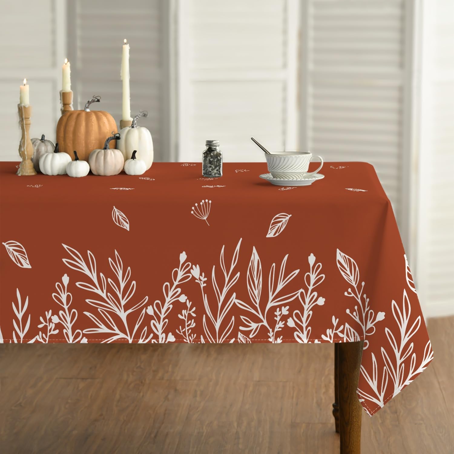 Horaldaily Fall Tablecloth 90×90 Inch Round, Thanksgiving Autumn Harvest Orange Wild Flowers Table Cover for Party Picnic Dinner Decor
