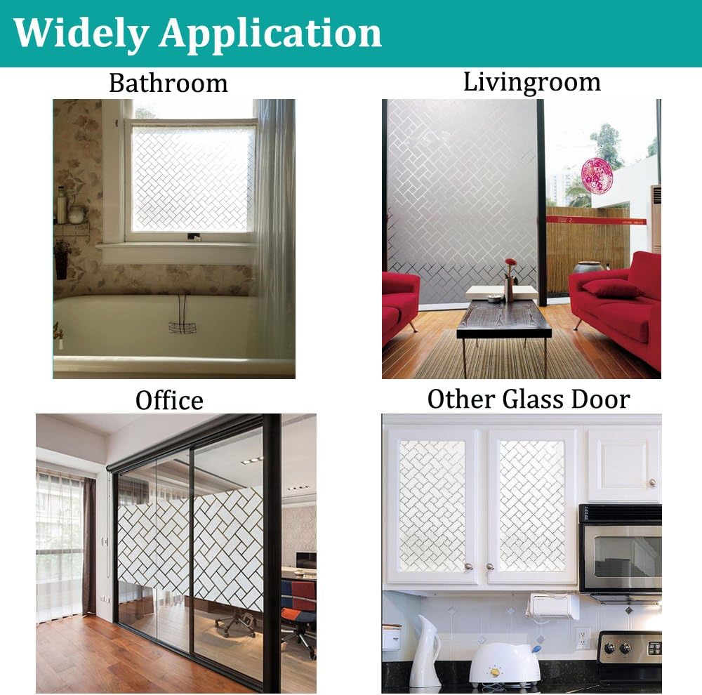 Privacy Window Film No Glue, Frosted Window Tint Stained Glass Static Cling Window Decoration/Privacy Protection/Heat Control/Anti UV for Home/Office, 35.5x118 inch