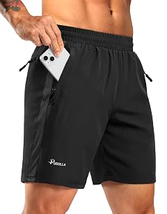 Pudolla Mens Running Athletic Shorts with 3 Zipper Pockets 5 7 Gym Workout Shorts Lightweight Quick Dry for
