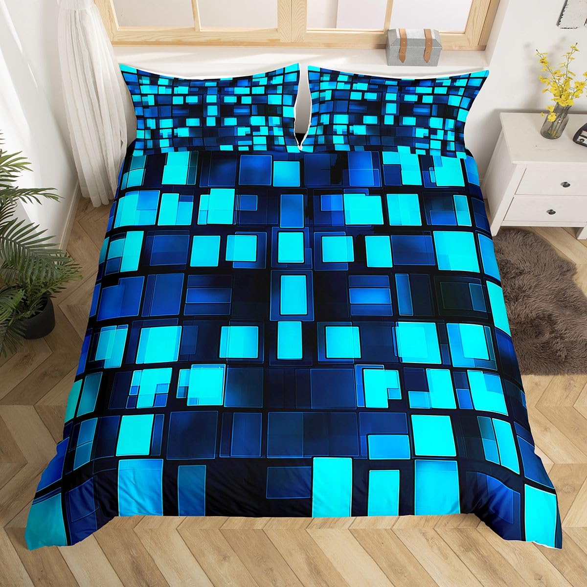 Homemissing Buffalo Check Duvet Cover Set Single Size For Kids Boys Girls Checkered Bedding Set Geometric Grid Duvet Cover with 1 Pillowcase Cool Blue Black Plaid Bedding โ image 1