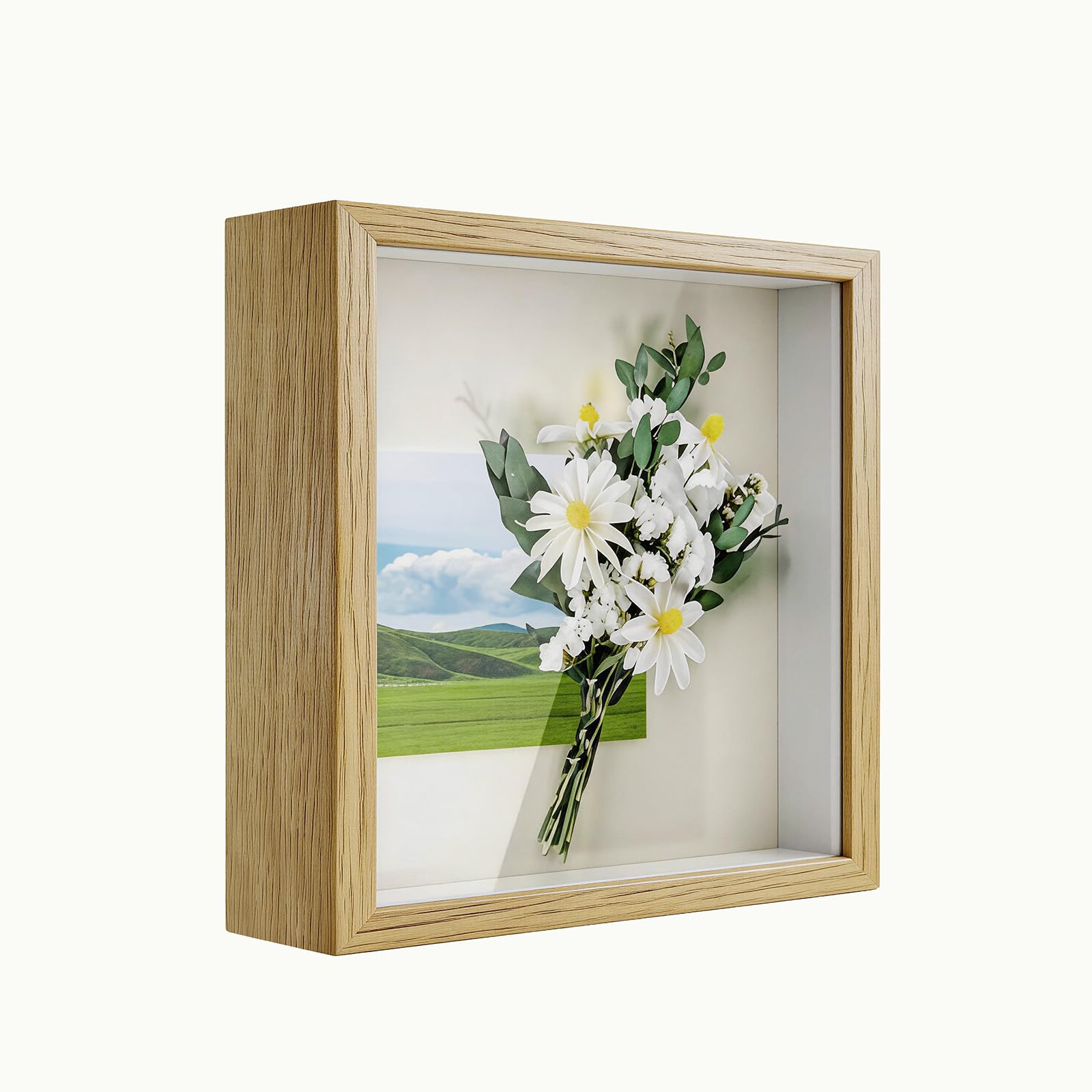 3D Shadow Box Frame 8x8 Inch, 3 CM Deep Box Frame with Glass, Natural Wood
