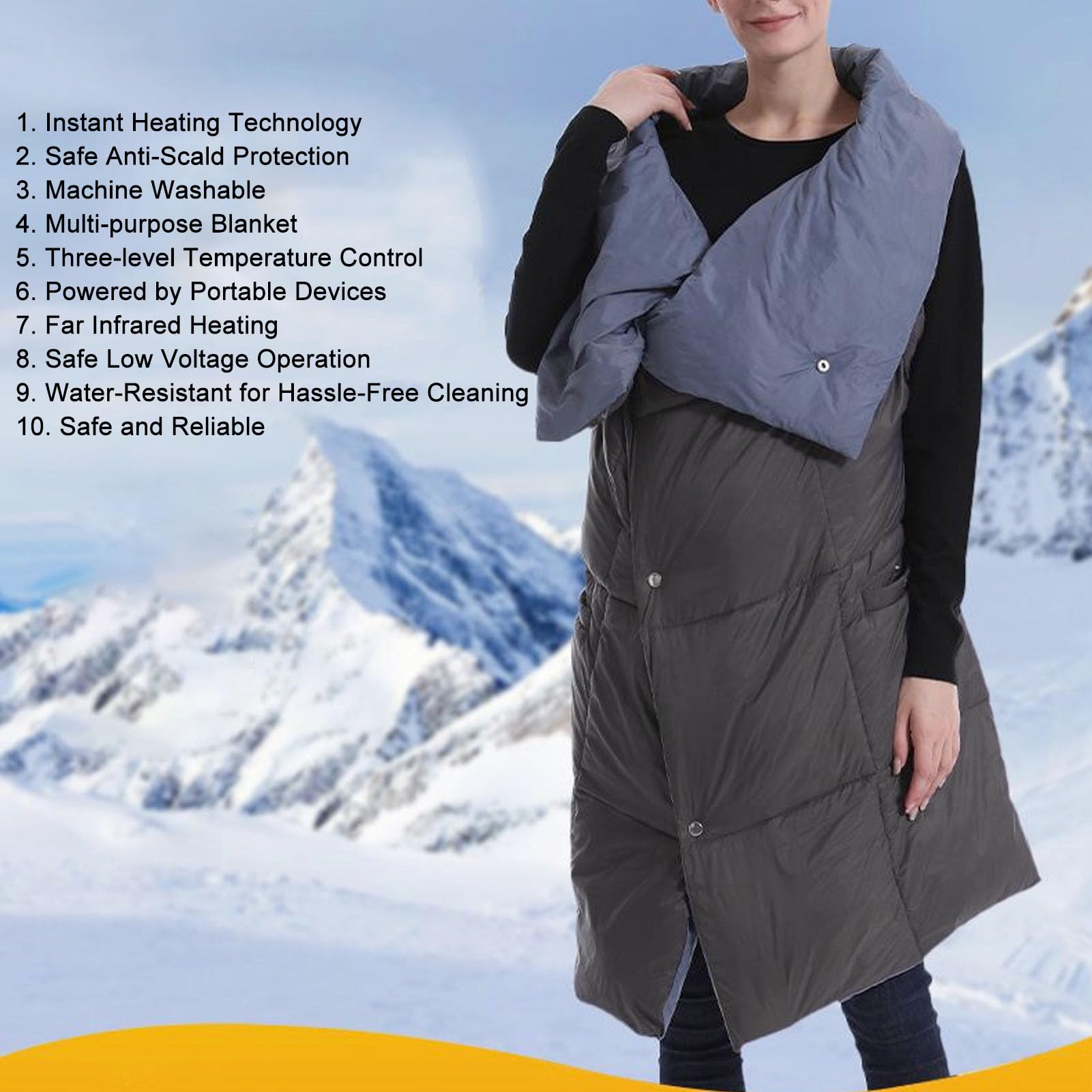 Coperta riscaldata USB Coperta riscaldata indossabile Coperta elettrica Scialle Spalla Collo Avvolgente Ultra morbida e calda Lavabile in lavatrice