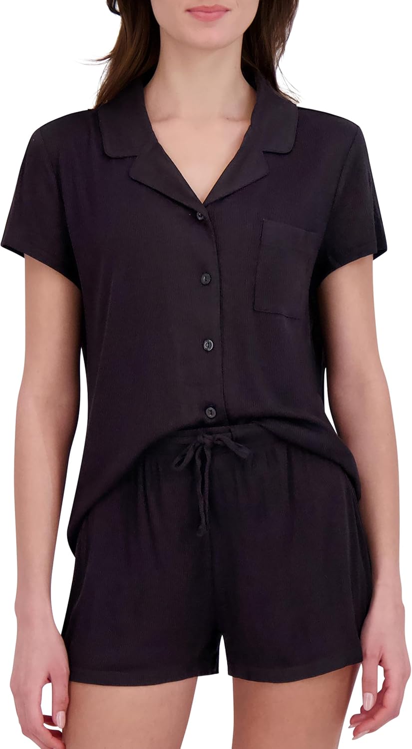 BORN Soft Modal Pajamas for Women, Short Pajama Set for Women 2 Piece with Classic Button Down Top and PJ Shorts - Image 2