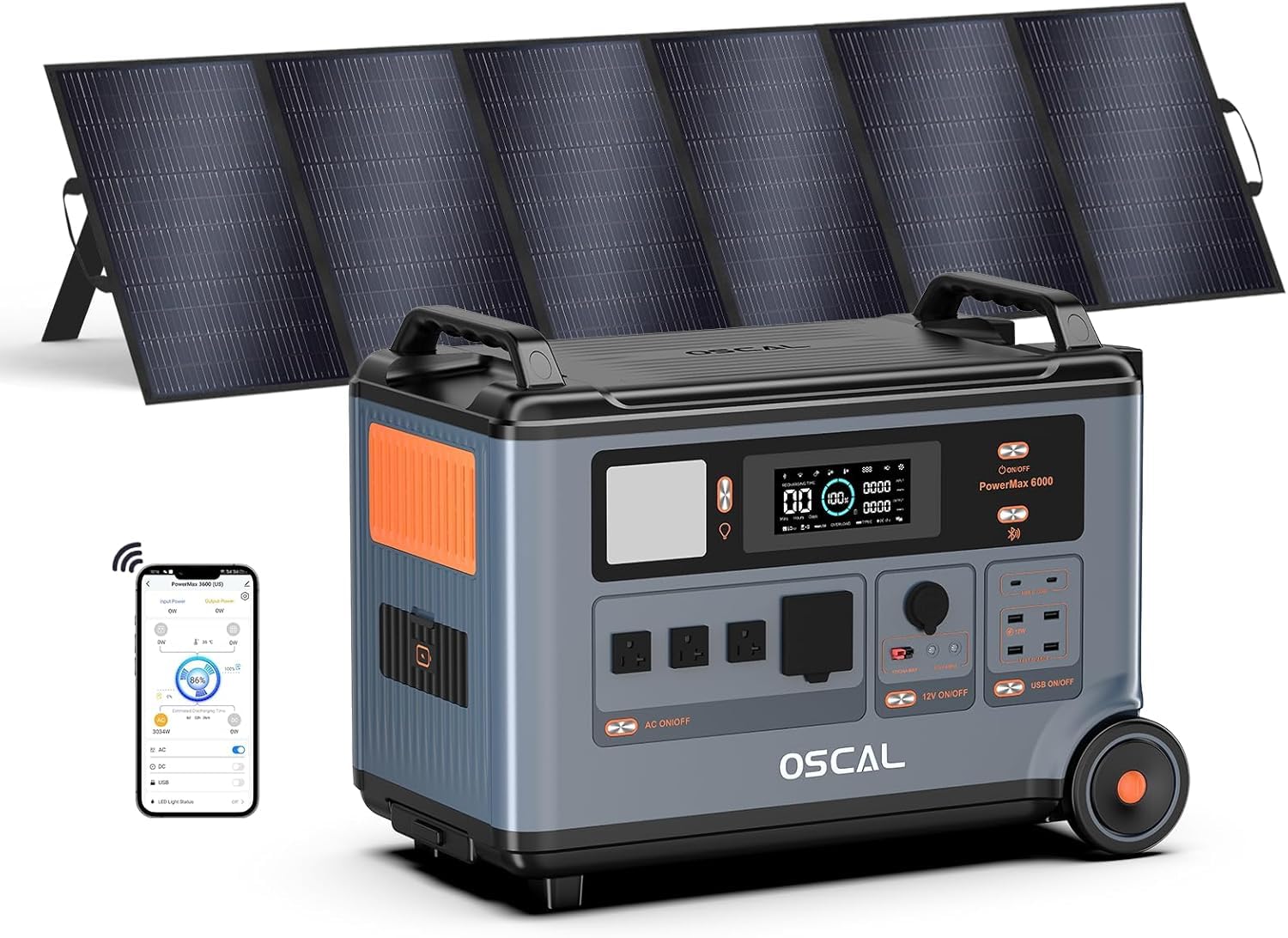 OSCAL 6000W Solar Generator With 500W Solar Panel 120V 240V Split Phase Voltage Portable Power Station PowerMax 6000