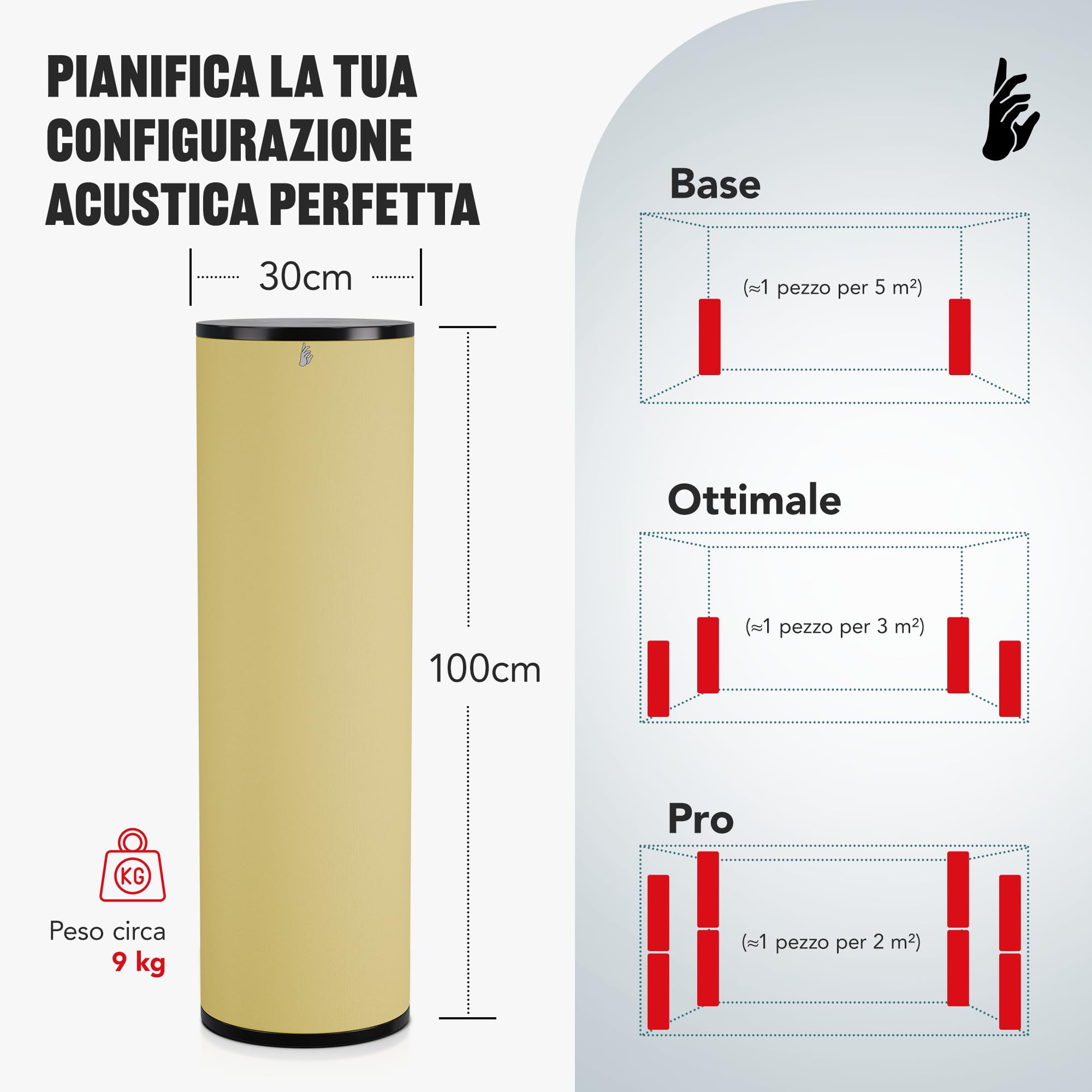 Addictive Sound Bass Trap Cilindrico Premium - Qualità Studio - Lana Acustica Specializzata 80-210 Hz - Prodotto nell'UE - Impilabile Autoportante - Garanzia 36 Mesi - 100cm, Nero