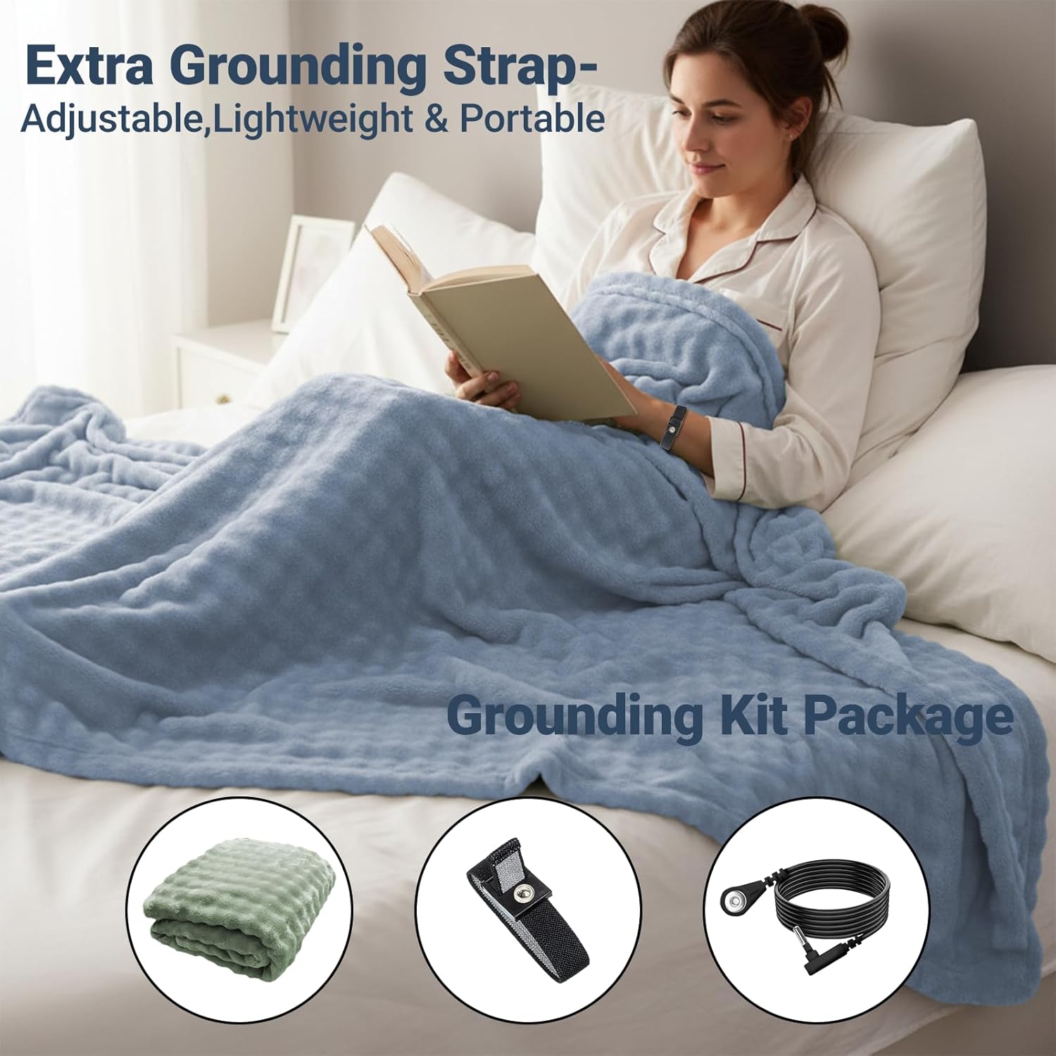 Grounding Blanket Grounding Sheets Queen, Grounding Throw with Grounding Wristband for Improved Sleep,Conductive Grounded Mat for Bed with Grounding Wire (Blue, Baby)