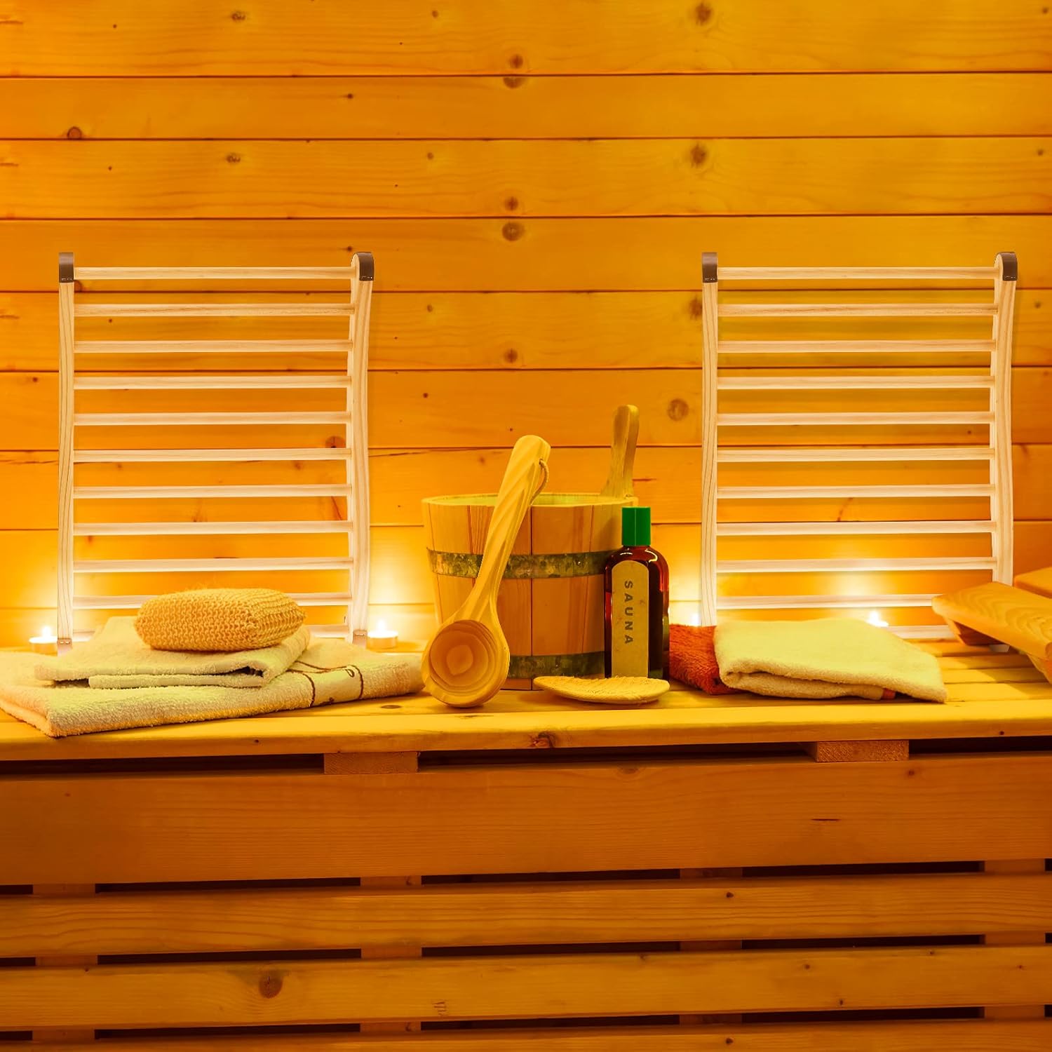 Taiyin 2 Pcs S Shape Wood Cedar Sauna Backrest Waterproof Seat Cushion Sauna Accessories for Infrared Resting(Coffee Seat)