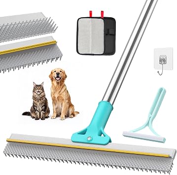 Carpet Rake for Pet Hair Removal, Reusable Carpet Rake, Pet Hair Removal Broom with Extra-Long Thickened Brush, 54" Adjustable Handle, 3 Pcs Pet Hair Removal Tool for Carpet, Sofa & Stairs
