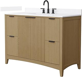 Wyndham Collection Palmilla 48 Inch Single Bathroom Vanity in Natural Oak, White Quartz Countertop, Undermount Square Sink (3-Hole), Matte Black Trim
