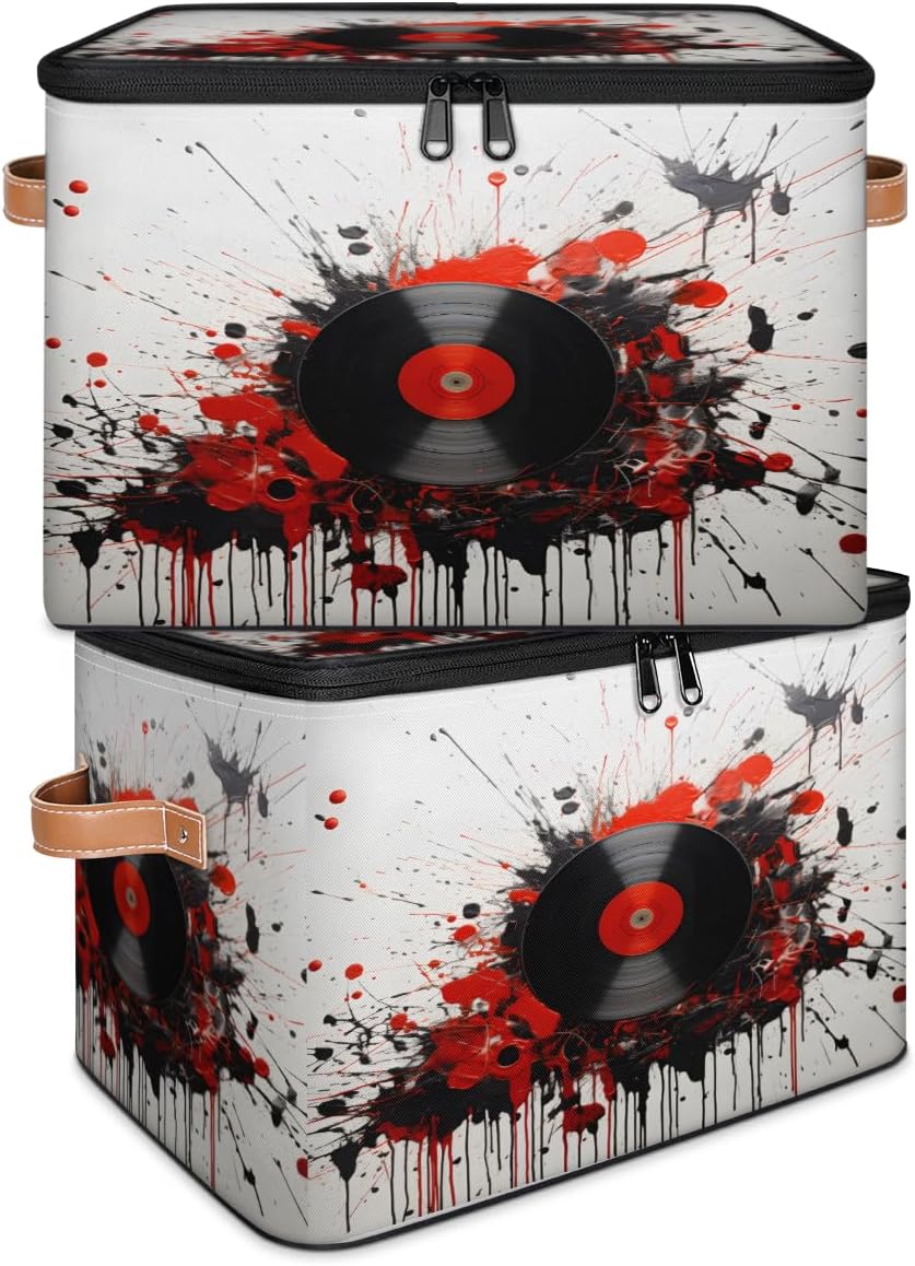 Storage Bin Set of 2 Music Films Storage Basket with Zipper Lid & Handle Foldable Closet Shelf 2 Pack Cloth Organizer Basket Cube Bins Clothes Organizer for Bedroom, Nursery