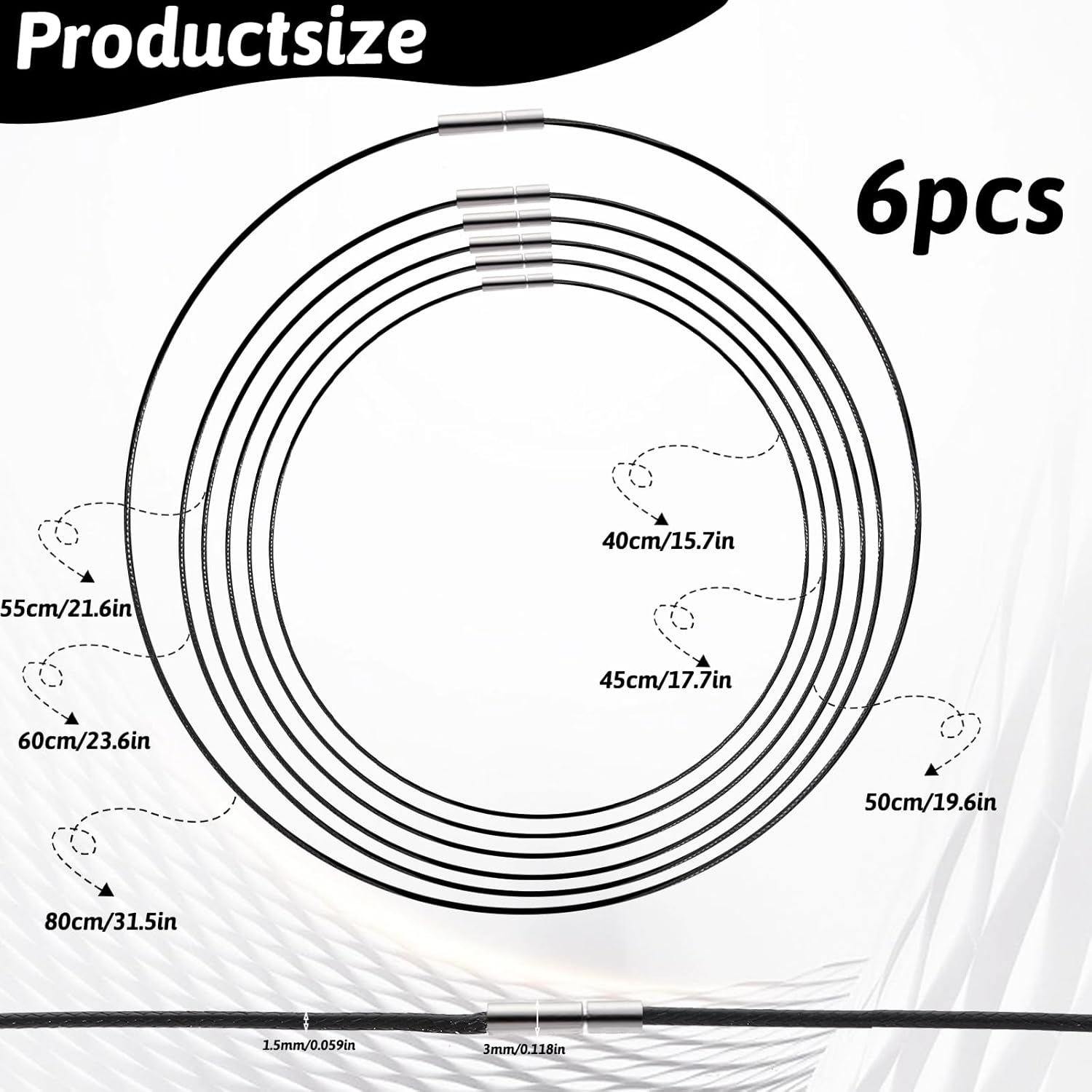 6 Pcs Black Cord Necklace, Braided Leather Necklaces, Leather Necklace Cord with Clasp for Men Women, 16 18 20 22 24 32 Inches for Pendant Rope Chain, DIY Jewelry Making - Image 2