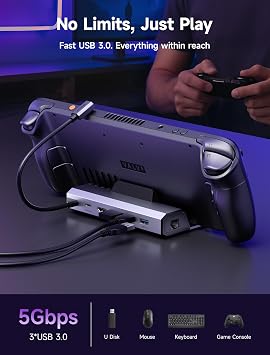 JSAUX Upgraded Docking Station 4K@120Hz for Steam Deck OLED/ROG Ally X/Legion Go (S)/MSi Claw, 6-in-1 Steam Deck Dock with HDMI 2.1, Gigabit Ethernet, 3 USB 3.0, 100W Charge for Steam Deck LCD-HB0603
