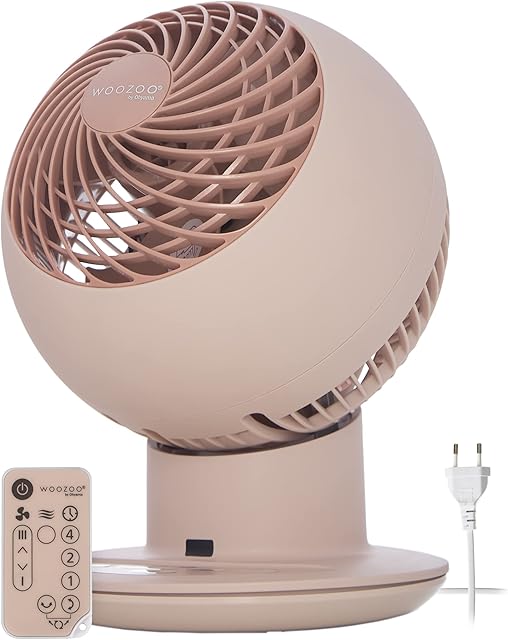 Woozoo by Ohyama, Cichy i wydajny wentylator stołowy/biurkowy, 38W, z pilotem zdalnego sterowania, Timer, oscylacja wielokierunkowa, Na 30m² powierzchni - Woozoo PCF-SC15T - Matowy różowy
