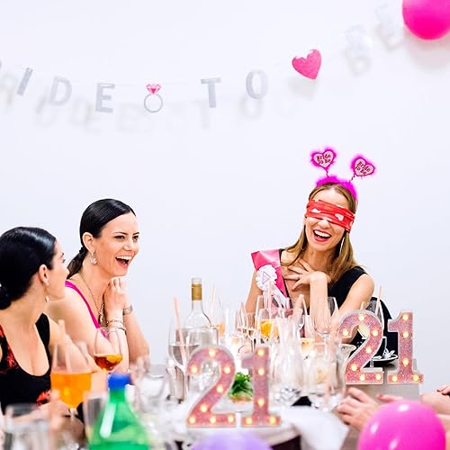 Miniatura 6 de Letrero decorativo con números 21 de marquesina con luz LED, decoración de mesa de cumpleaños, rosa brillante, 1 y 2, adecuado para cumpleaños,