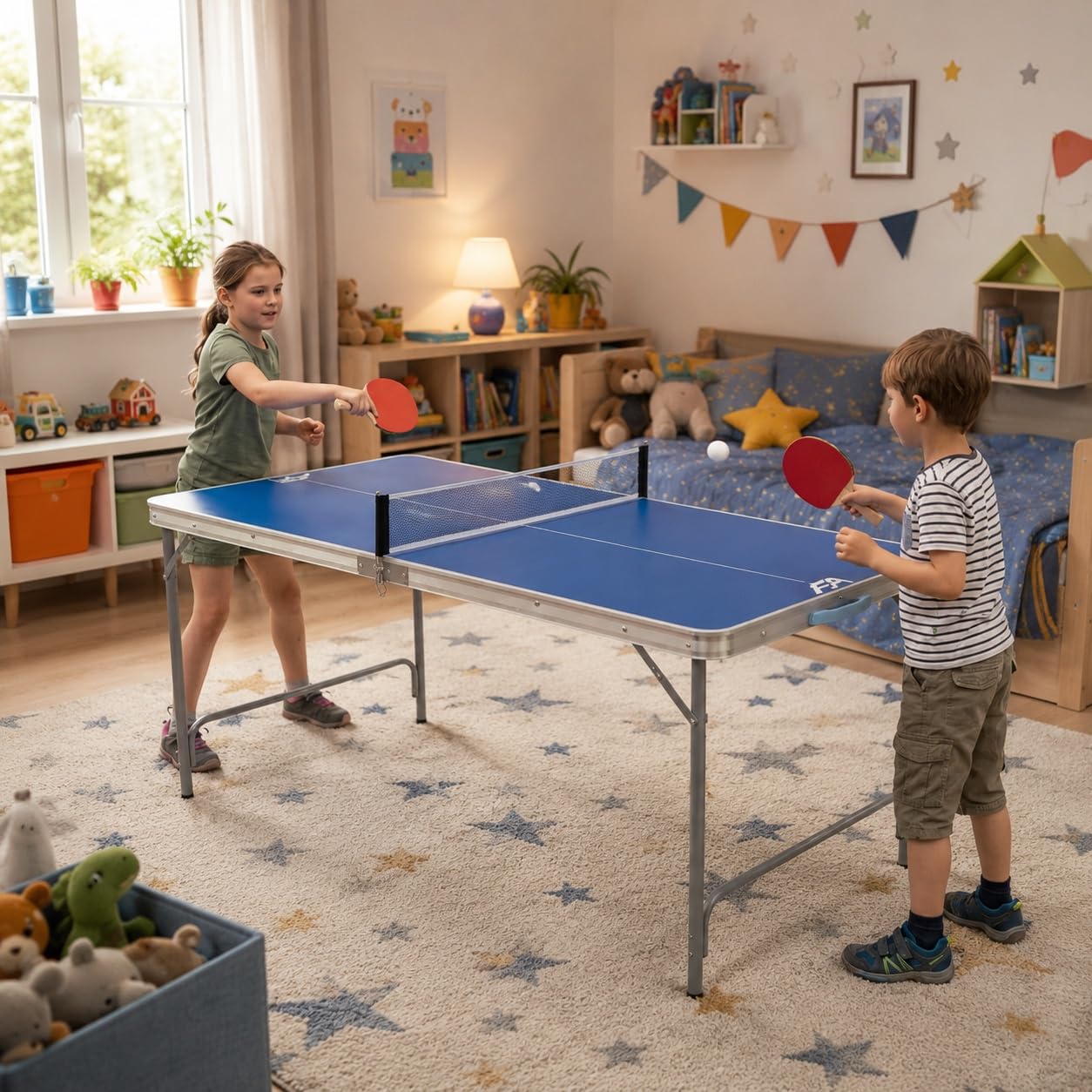 Tischtennistisch klappbar Fabula für Kinder und Jugendliche, Indoor & Outdoor Tischtennistisch midi groß 165x84x72, FASports Tischtennisplatte faltbar mit Netz, Schläger, Ball