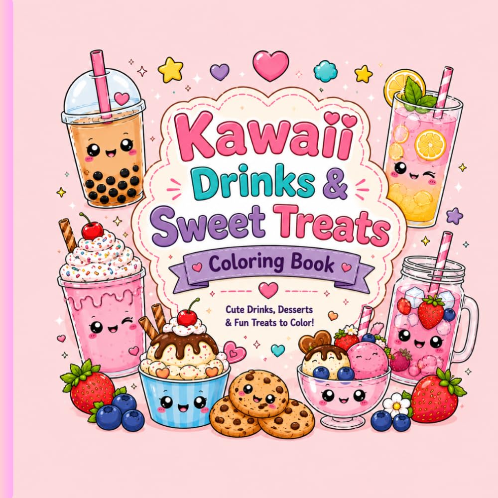 Kawaii Drinks & Sweet Treats Coloring Book: Super Cute Kawaii Drinks & Sweet Treats Coloring Book – Fun, Easy and Relaxing Pages for Kids & Teens