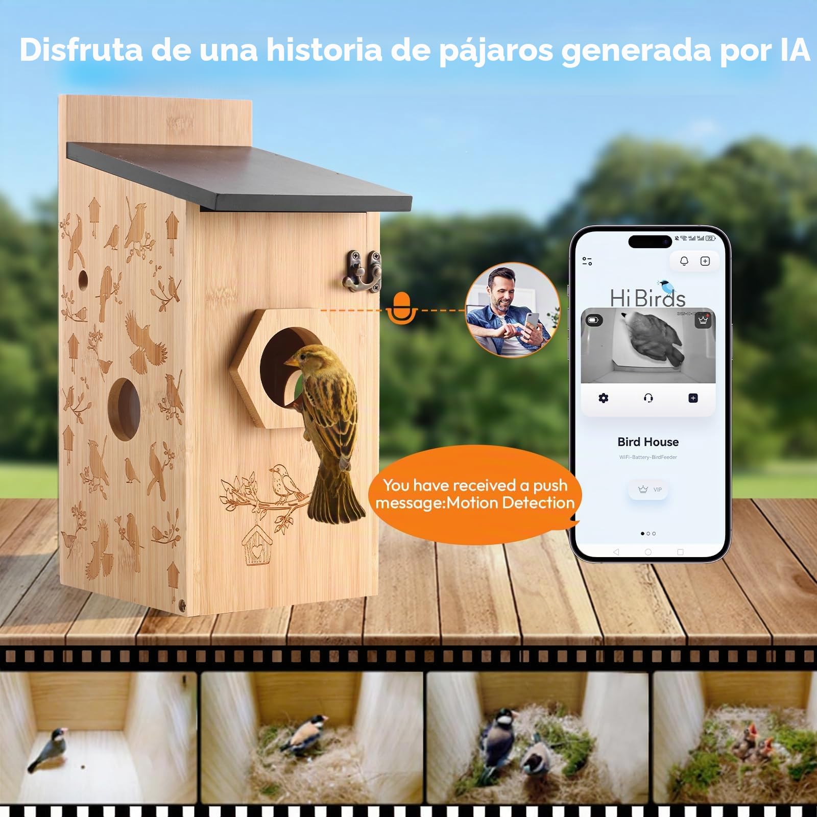 Pajarera con cámara solar 3K, nido para pájaros para exteriores, resistente a la intemperie, 2,4 G WiFi y notificación de aplicación, grabación de vídeo/foto y detección de movimiento, observa la