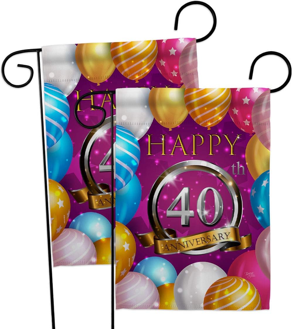 Happy 40th Anniversary Garden Flags Pack Celebration Couple Married Wedding Occasion Party Valentines USA Vintage Applique Small Decorative Gift Yard House Banner Made In 13 X 18.5