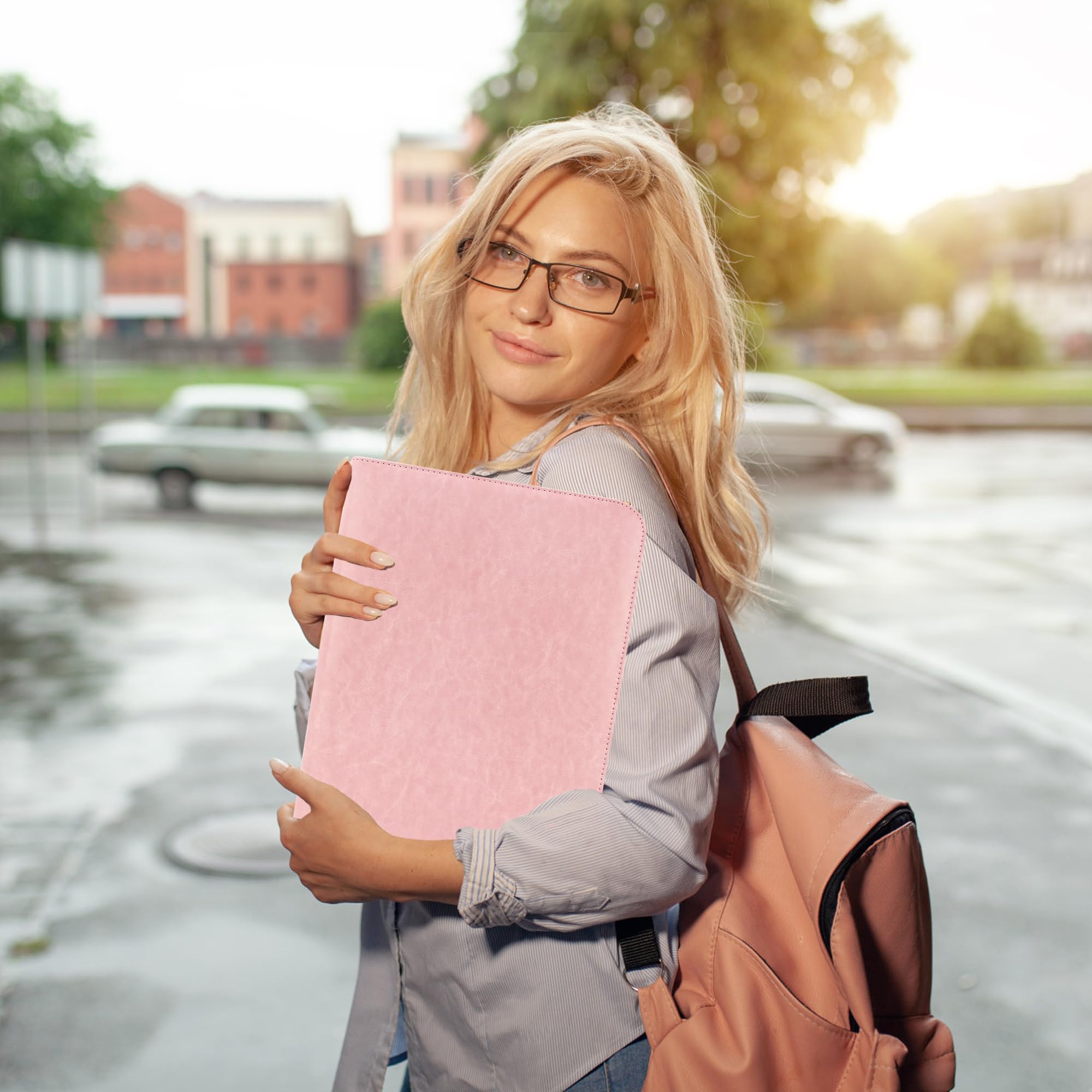 GraduatePro Cartella Portadocumenti A4 Raccoglitore a 4 anelli Pelle di Cerniera Chiusura per Ufficio Conferenza Cartellina Custodia Organizzatore-Rosa