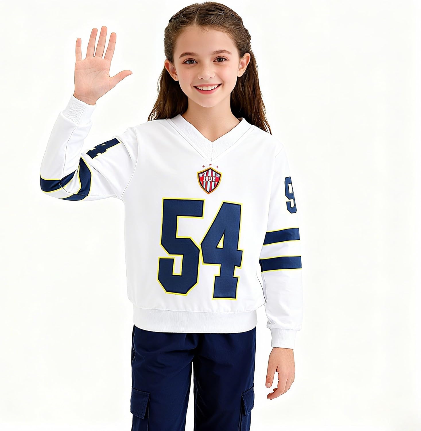 Tween Girls Clothes Sporty Color Blocking Numeral Print Sweatshirt & Cargo Pants Outfit Set - Image 3