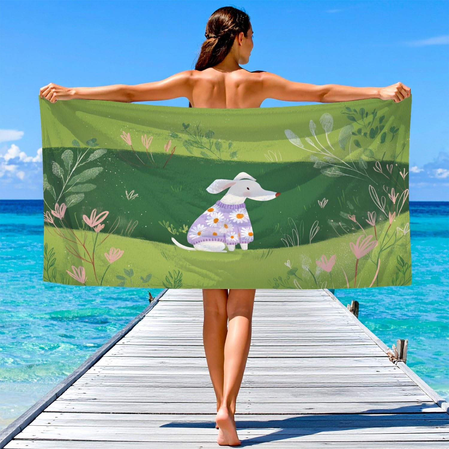Dreamy - Telo mare in microfibra, leggero, ad asciugatura rapida, senza sabbia, per nuoto, viaggi, vacanze, divertimento, fiaba, musica, animali carini, gatti, 200 x 100 cm