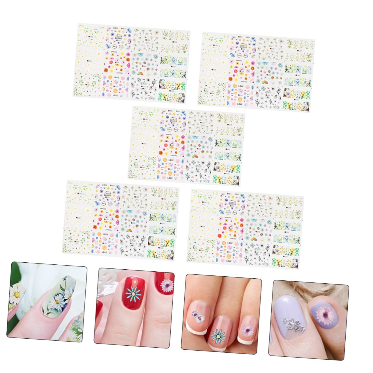 PACKOVE 3 set Adesivi Per Nail Art Adesivi Per Unghie Per Unghie Primaverili Per ie Floreali Per ie Per ie Per ie 5 fogli*3
