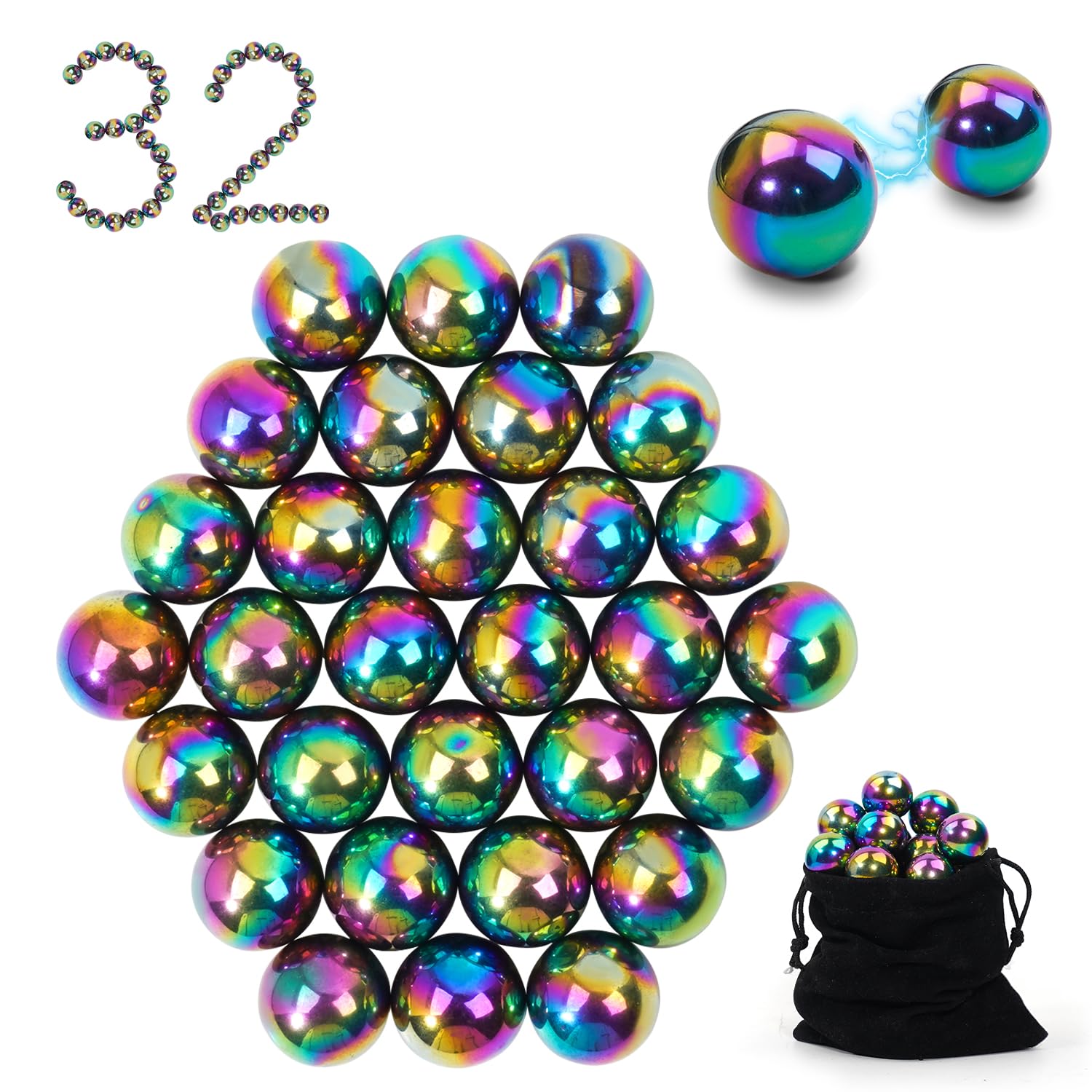 32 Pcs Magnetic Balls Fidget Toy,Adult Fidget Toys, Science Kit for Anxiety Relief,Office Desktop Decoration, Anti Anxiety, Executive Desk Toys ,