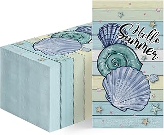 Horaldaily 100 Summer Disposable Paper Decorative Guest Napkins, Hello Summer Sea Beach Hand Towel for Party Lunch Dinner Kitchen Bathroom