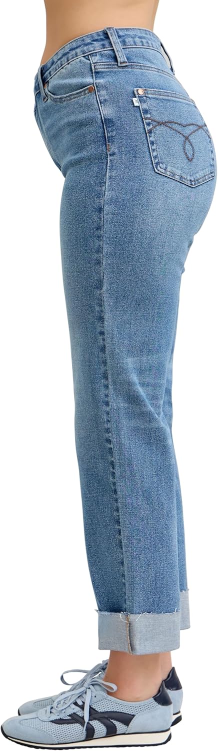 Judy Blue Womens Jeans - High Waisted Boyfriend Criss-Cross Mild Destroy Single Cuff - Image 4