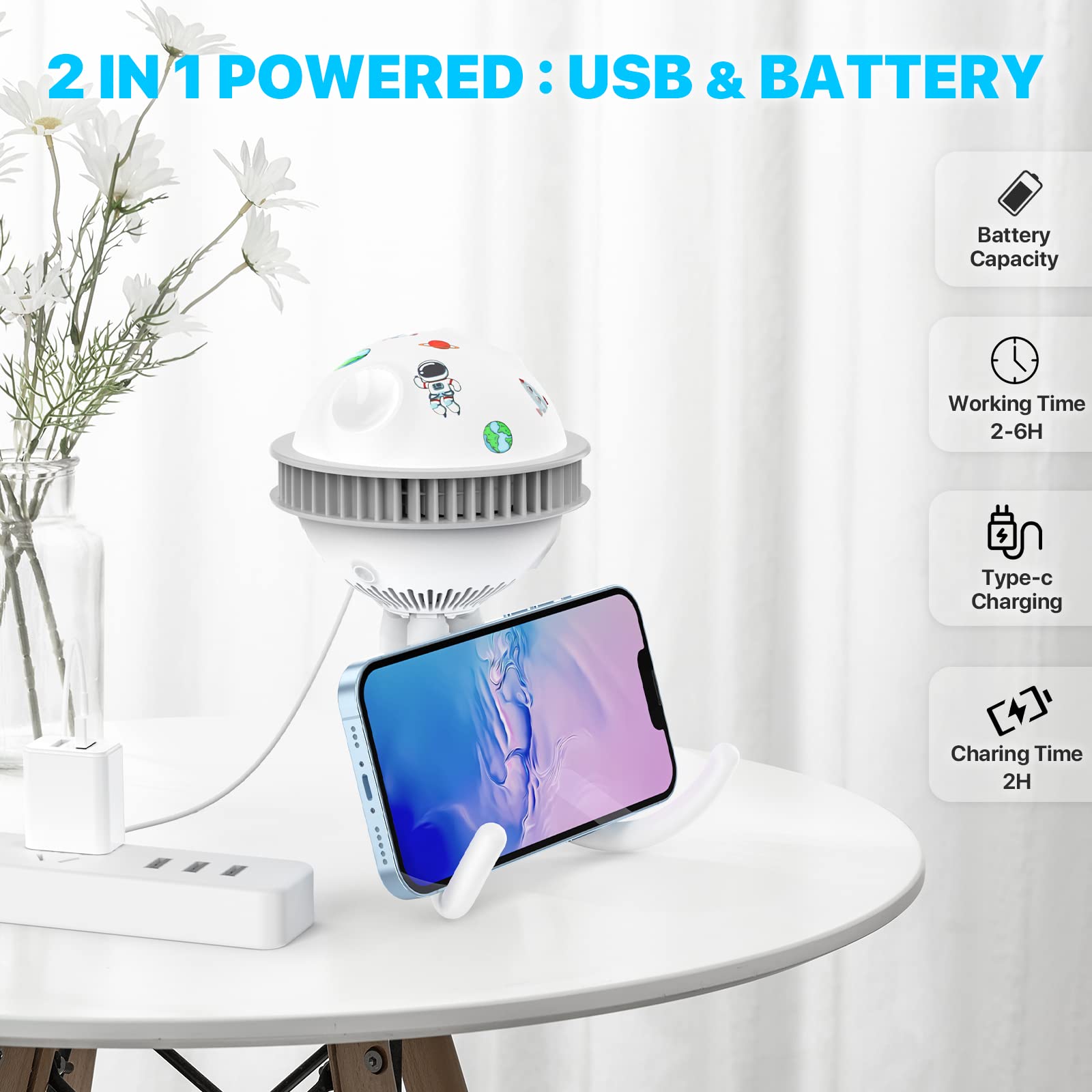 Portable Ventilateur USB, Silencieux Ventilateur Poussette Bébé avec Trépied Flexible, 4 Vitesse Réglable, Alimenté par Batterie Ventilateur pour Poussette, Siège d'Auto, Tente