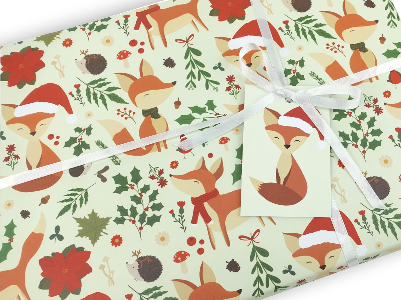 Christmas wrapping paper | Handmade gift wrap by VerbatimART - 50x70cm (10 Sheets + 10 Tags, Christmas Foxes)