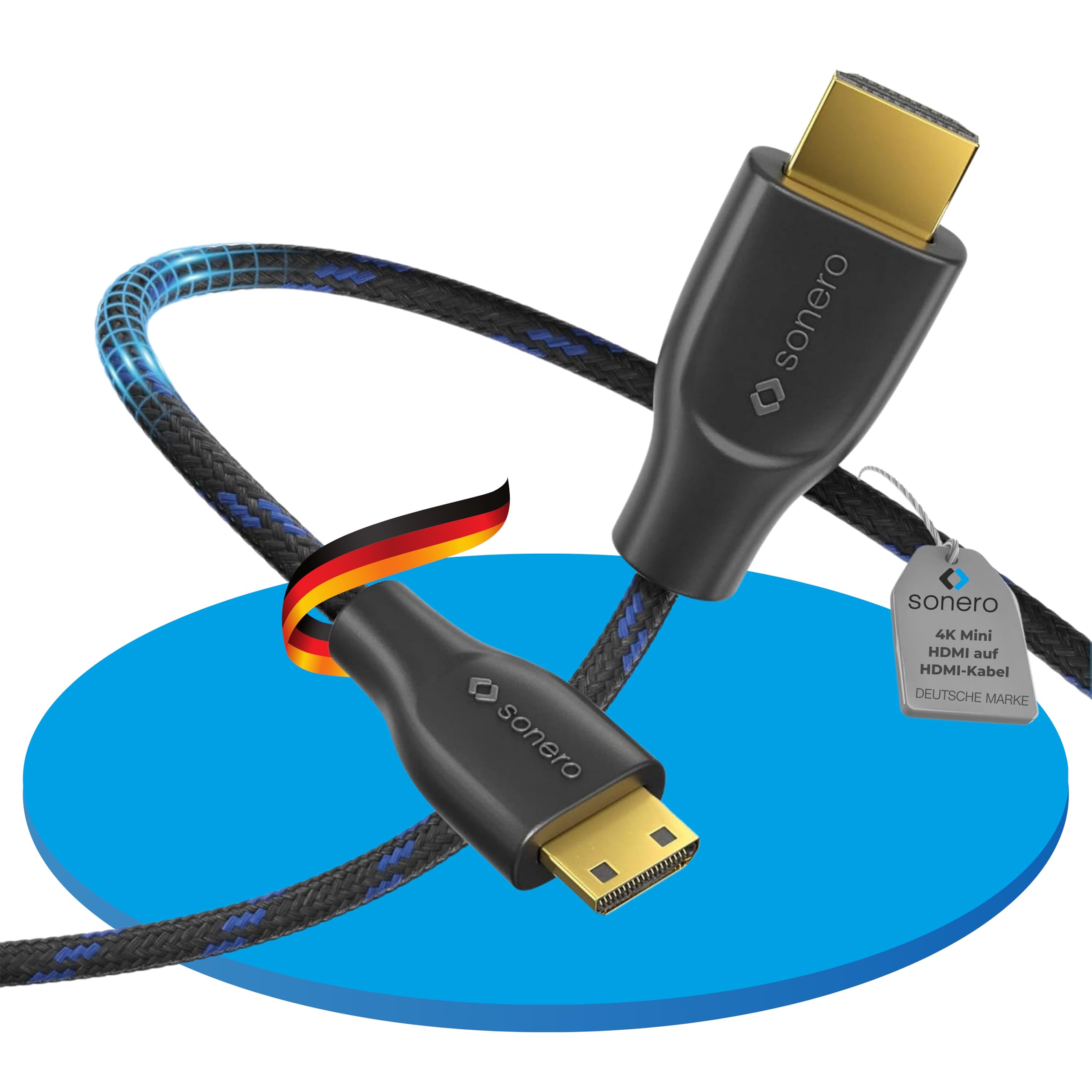 Sonero® 4K Mini HDMI to HDMI Cable, Premium High Speed, 4K 60Hz, Mini HDMI Male to HDMI Male, Gold-Plated Contacts, Double Shielding, Cotton Sheath, 1.00 m