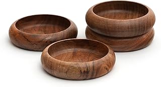 Acacia Wood Bowls - 4.75-inch Brown Half Round Bowls, 350cc (0.35L) Each, Set of 4