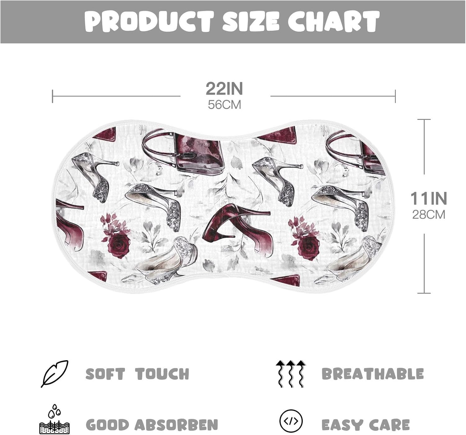 High Heels and Roses Muslin Baby Burp Cloths Feeding Cloths Face Towel Soft and Absorbent Bibs for Newborn Boys Girl- 4 Pack