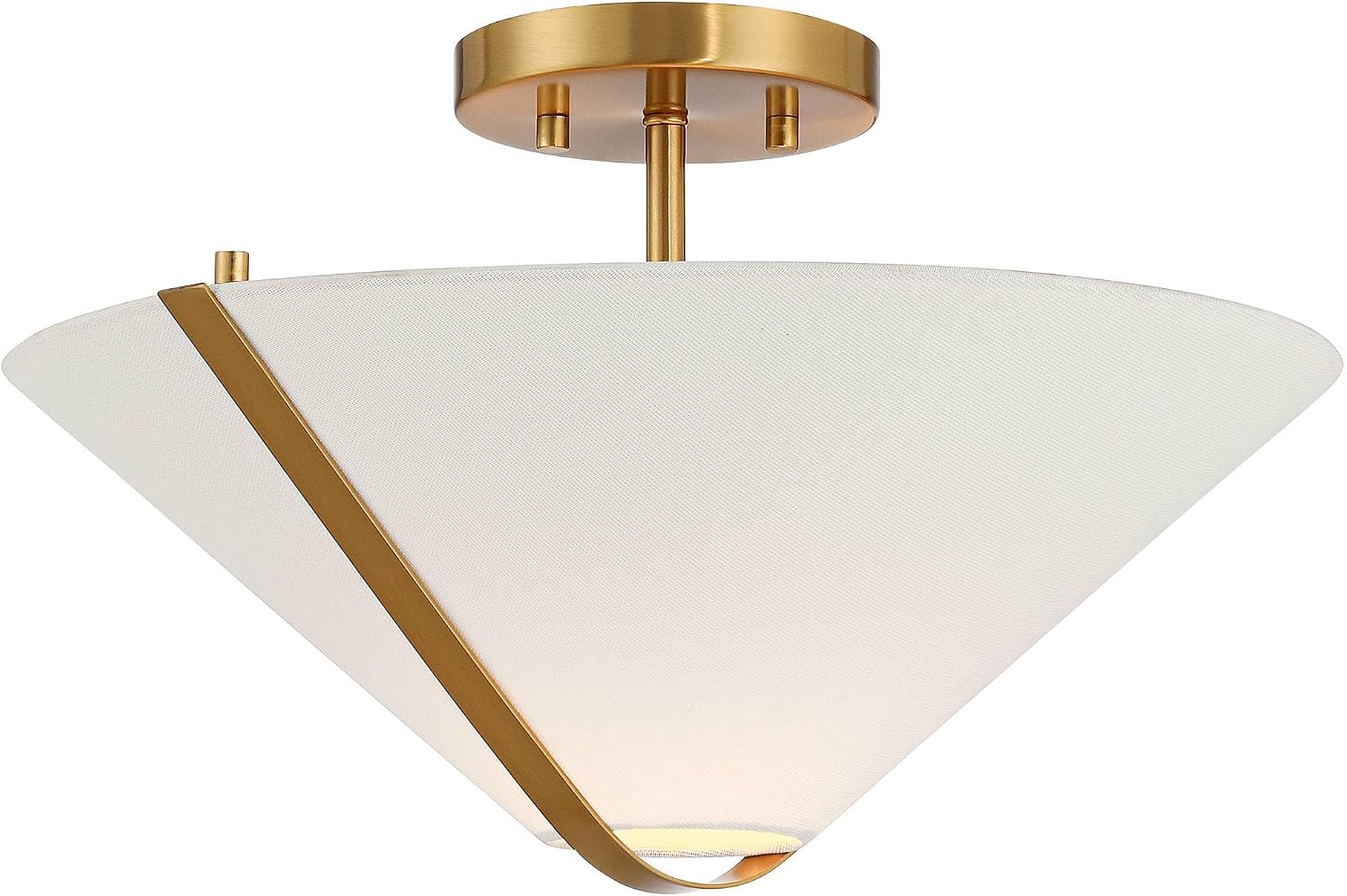Possini Euro Design Oracle 16" Modern Art Deco Semi Flush-Mount Small Ceiling Light Fixture Kitchen Foyer Hallway Warm Brass Finish White Linen Shade Metal Bedroom Bathroom Entryway Living Room