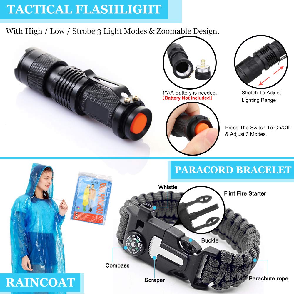 EMDMAK Kit de supervivencia al aire libre Emergency Gear Kit para camping, senderismo, viajes o aventura