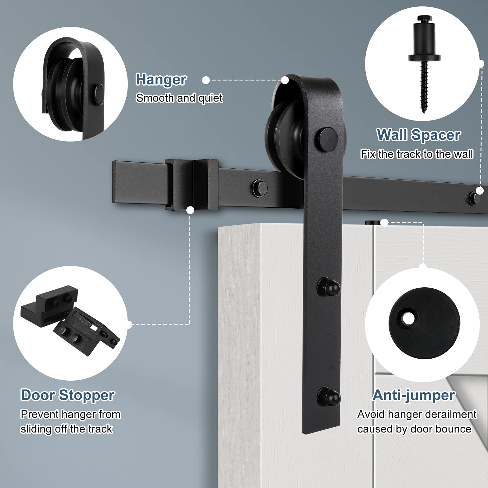 8 FT Sliding Barn Wood Door Hardware Kit Heavy Duty Door Rail Rail
