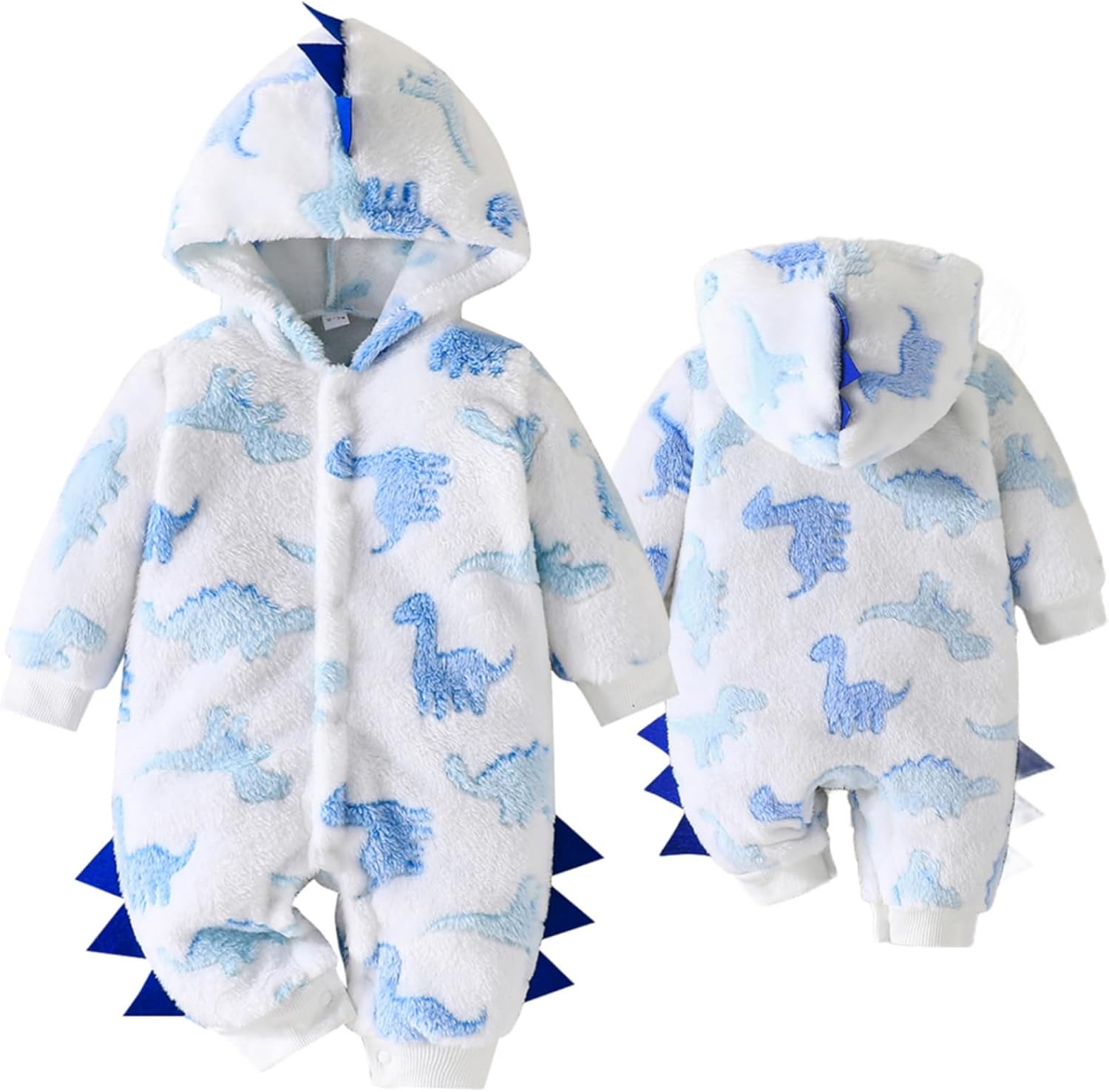 Newborn Baby Dinosaur Snowsuit Infant One Piece Hooded Jumpsuit Toddler Cartoon Romper Winter Warm Fleece Outfit