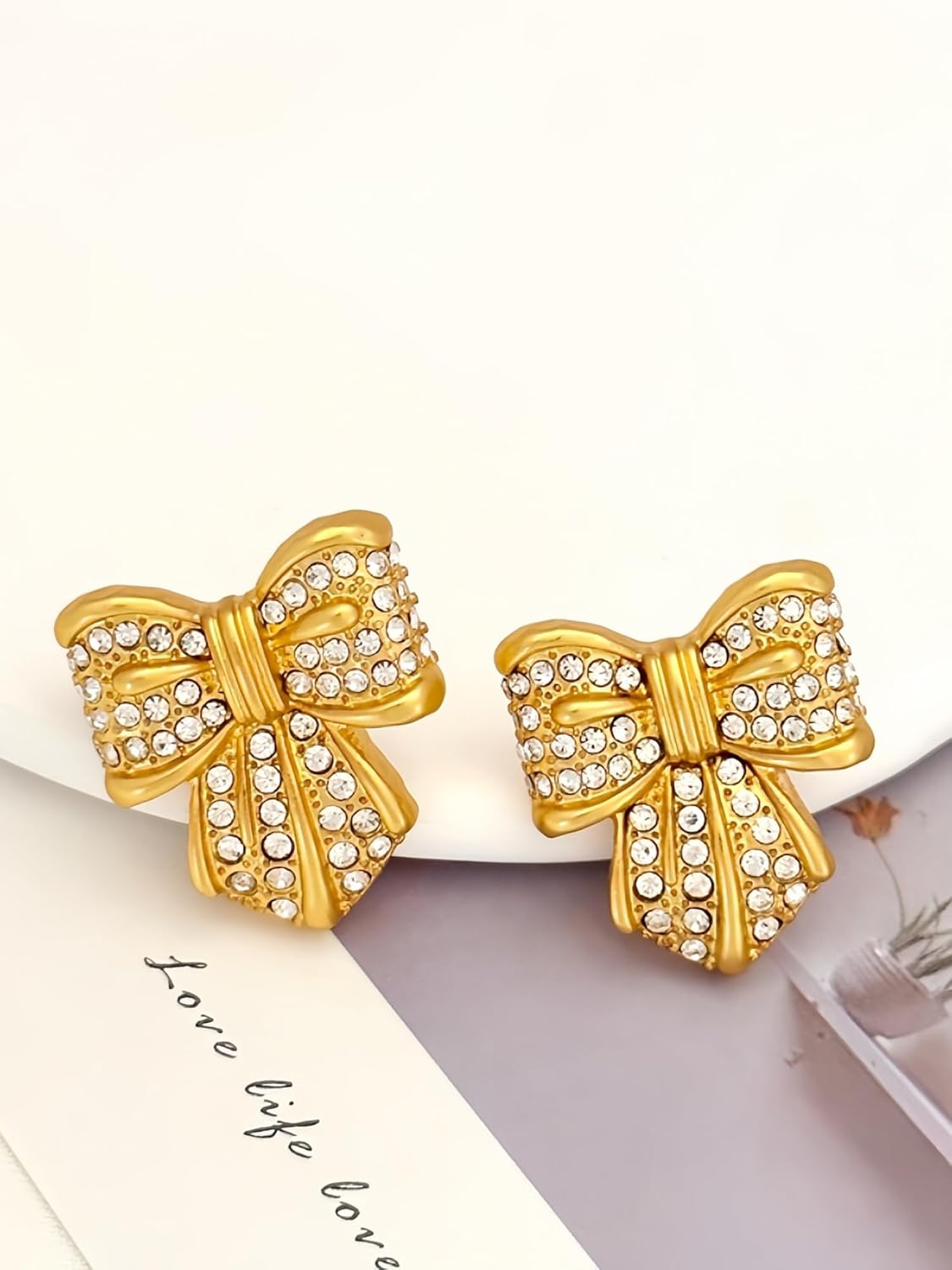 Gold Bow Earrings for Women Inlaid with Zircon Bowknot Bow Tie Earrings Studs Plated 18K Real Gold - Image 6