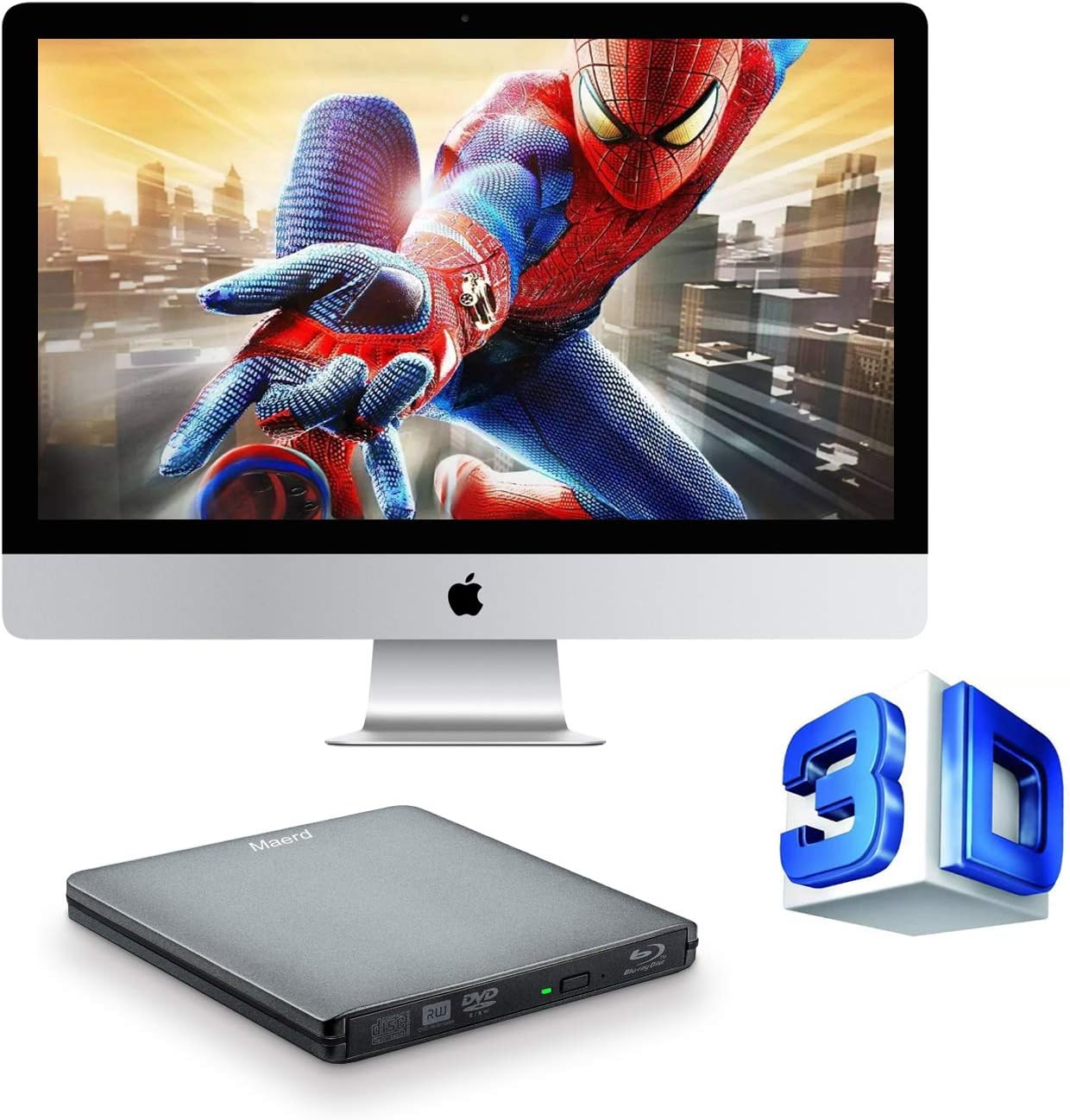 Maerd External Blu Ray DVD Drive, USB3.0 Type-C Portable Blu Ray Player CD DVD BD Burner 6X 3D CD DVD Bluray Burner for Windows XP/7/8/10 Laptop, Desktop (Grey)