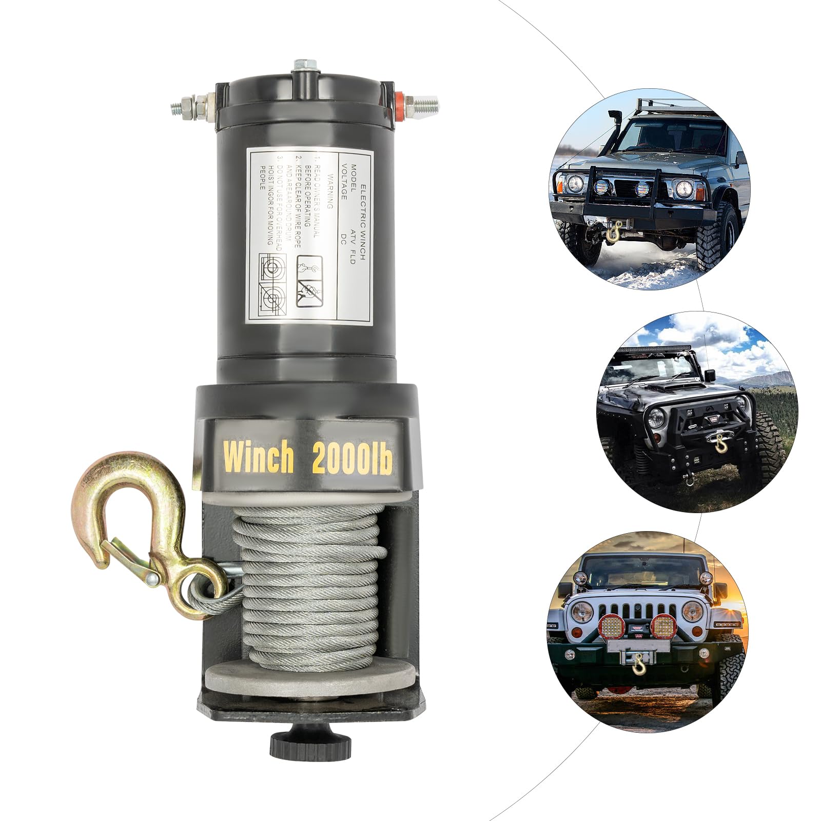 Elektrische Seilwinde, 12V Elektrowinde, Auto Seilwinde, 900kg Zugkraft, 200kg Hubkraft, 6m Stahlseil, kabelgebundene Fernbedienung, für Auto, Baustelle, Garage, robust