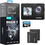 AKASO Brave 7 4K60FPS Appareil photo - Imperméable sous l'eau IPX8 20MP WiFi avec caméra tactile EIS 2.0 Zoom Support Contrôle de la voix externe Mic avec 2X 1350mAh Piles
